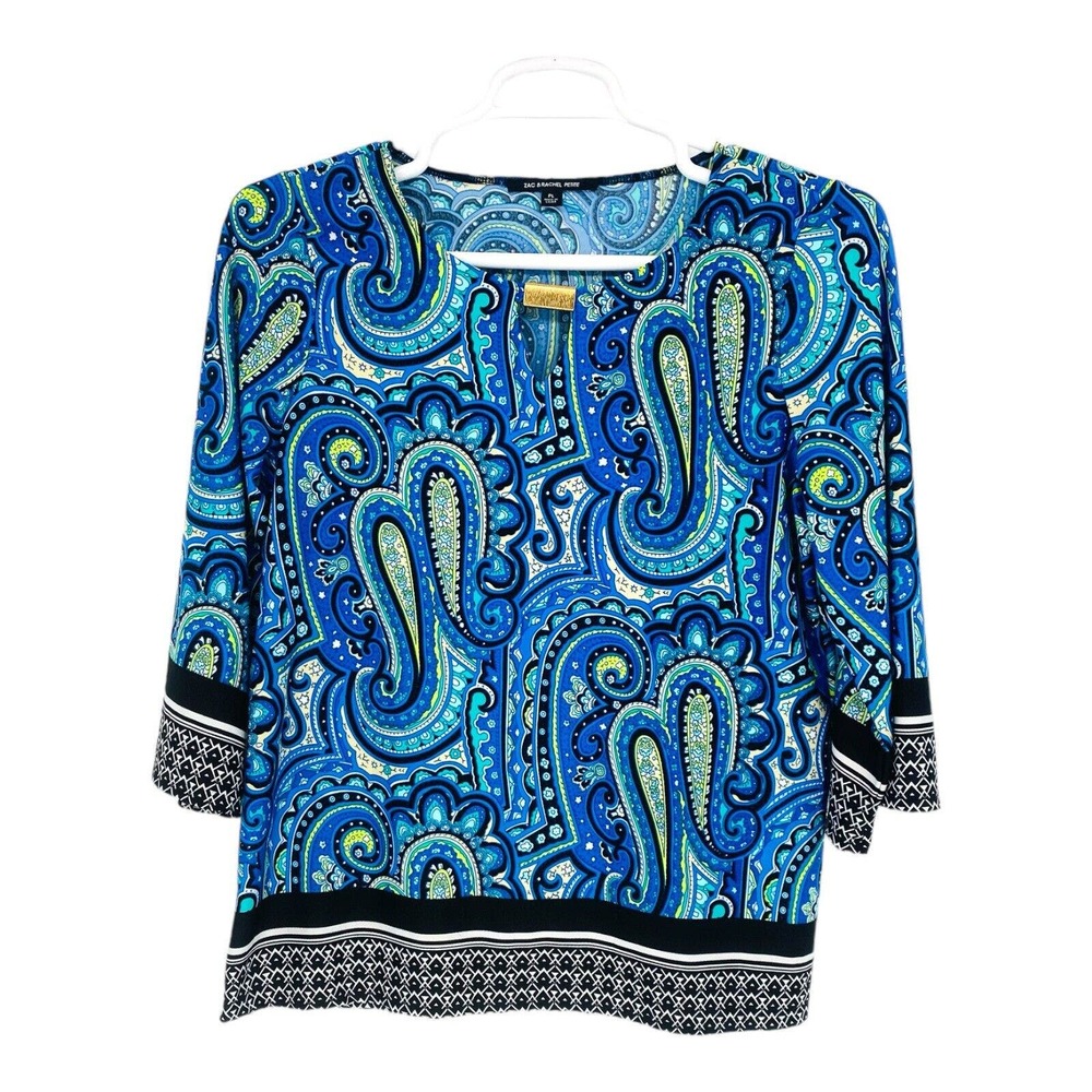 Zac & Rachel Vibrant Blue Paisley long sleeves Blouse‎ Petite Large PL